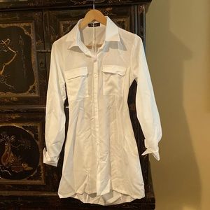 Rosedress White Long Sleeve Backless Shirt Dress